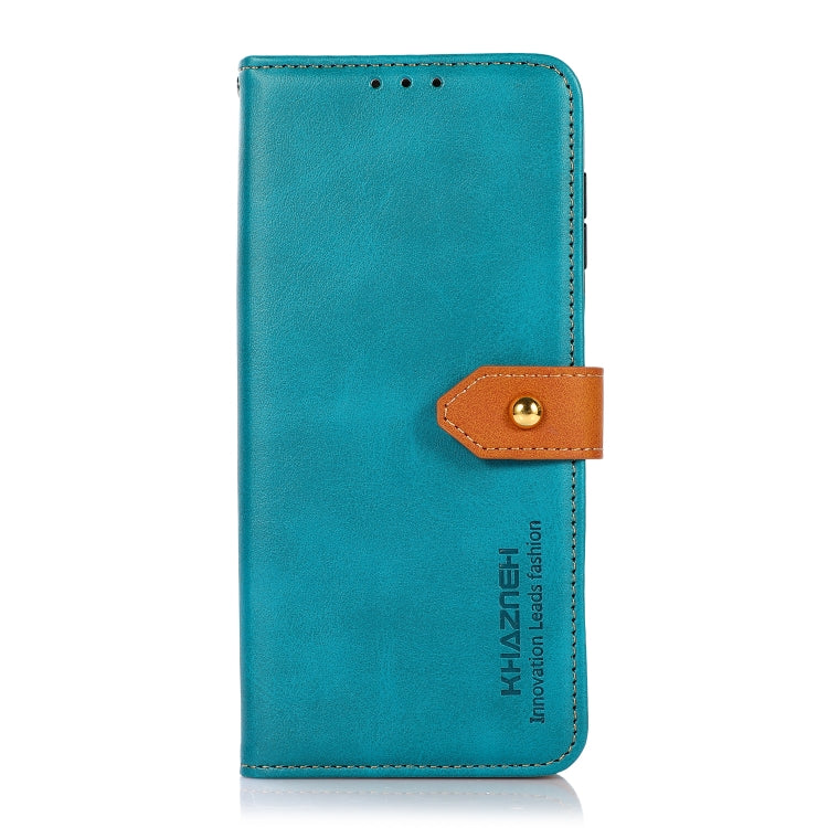 KHAZNEH Dual-color Cowhide Texture Flip Leather Phone Case For iPhone 16 Plus(Blue) - iPhone 16 Plus Cases by buy2fix | Online Shopping UK | buy2fix