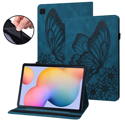 For Samsung Galaxy Tab S6 Lite P610 Big Butterfly Embossed Smart Leather Tablet Case(Blue) - Tab S6 Lite P610 / P615 by buy2fix | Online Shopping UK | buy2fix