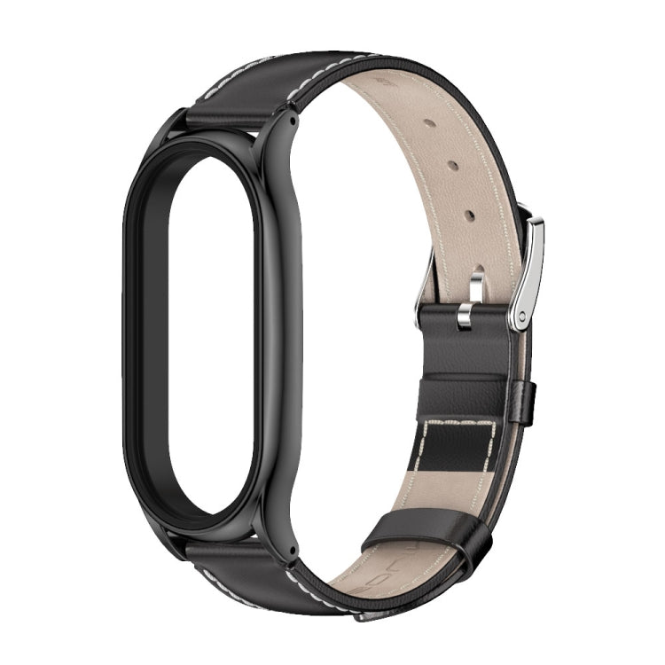 For Xiaomi Mi Band 7 / 7 NFC MIJOBS Plus Genuine Leather Watch Band(Black) - Watch Bands by MIJOBS | Online Shopping UK | buy2fix