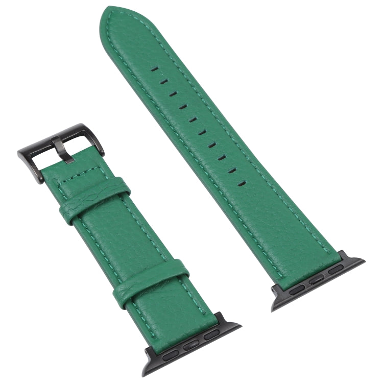 Litchi Texture Leather Watch Band For Apple Watch Ultra 49mm&Watch Ultra 2 49mm / Series 9&8&7 45mm / SE 3&SE 2&6&SE&5&4 44mm / 3&2&1 42mm(Avocado Green) - Watch Bands by buy2fix | Online Shopping UK | buy2fix