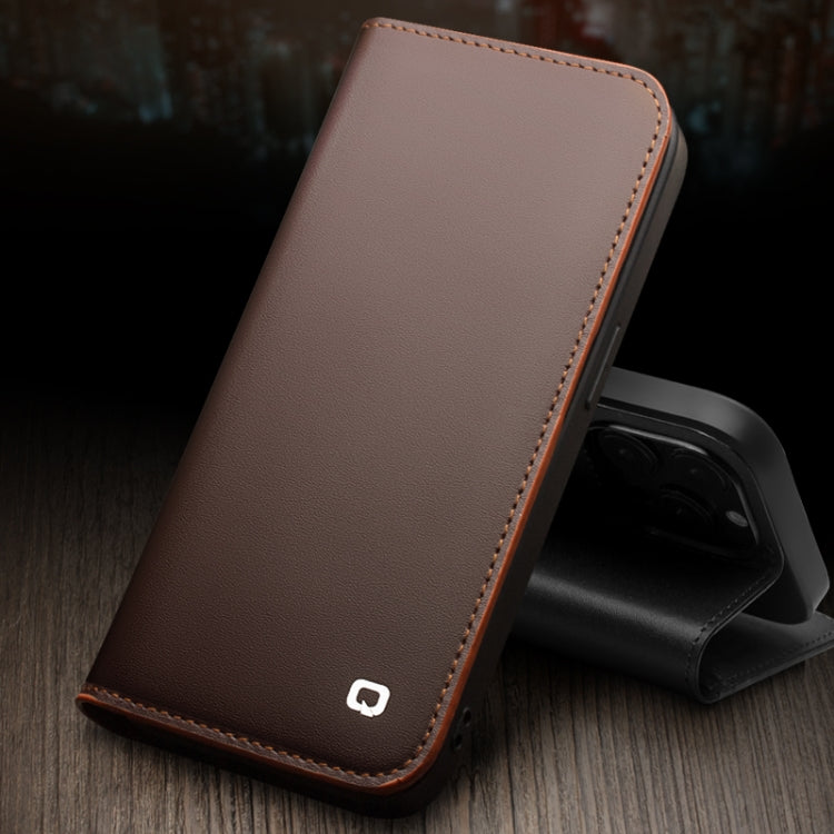 For iPhone 14 Plus QIALINO Business Horizontal Flip PU Phone Case (Brown) - iPhone 14 Plus Cases by QIALINO | Online Shopping UK | buy2fix