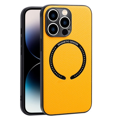 For iPhone 14 Pro Carbon Fiber Texture MagSafe Magnetic Phone Case(Yellow) - iPhone 14 Pro Cases by buy2fix | Online Shopping UK | buy2fix