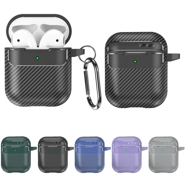 For AirPods 1 / 2 Carbon Fiber Texture Anti-fall Earphone Protective Case(Black) - For AirPods 1/2 by buy2fix | Online Shopping UK | buy2fix