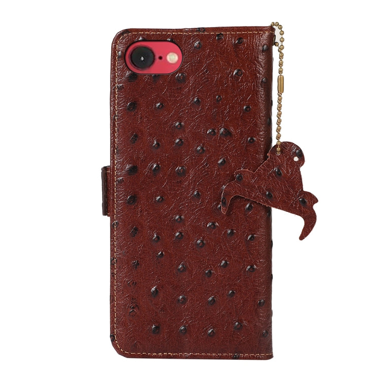 For iPhone SE 2024 Ostrich Pattern Genuine Leather RFID Phone Case(Coffee) - More iPhone Cases by buy2fix | Online Shopping UK | buy2fix