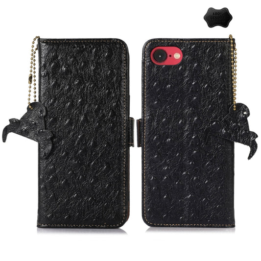 For iPhone SE 2024 Ostrich Pattern Genuine Leather RFID Phone Case(Black) - More iPhone Cases by buy2fix | Online Shopping UK | buy2fix