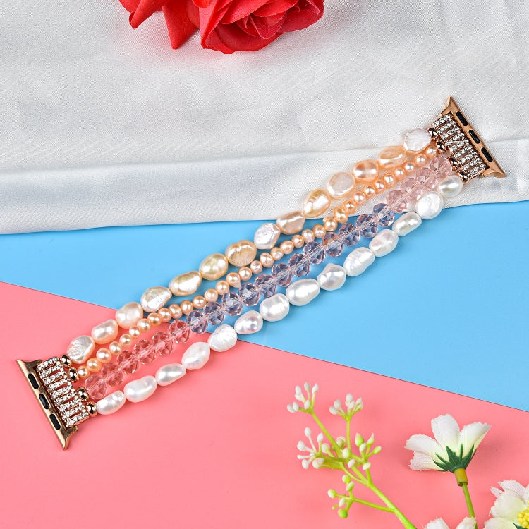 For Apple Watch 5 & 4 40mm / 3 & 2 & 1 38mm Pearl Crystal Watch Band(Pearl + Pink Crystal) - Watch Bands by buy2fix | Online Shopping UK | buy2fix