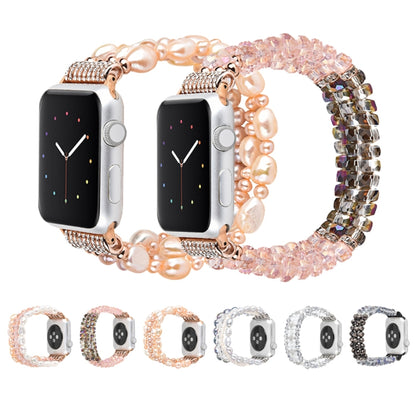 For Apple Watch 5 & 4 40mm / 3 & 2 & 1 38mm Pearl Crystal Watch Band(Pearl + Pink Crystal) - Watch Bands by buy2fix | Online Shopping UK | buy2fix