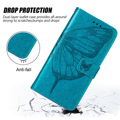 For Google Pixel 7a Embossed Butterfly Flip Leather Phone Case(Blue) - Google Cases by buy2fix | Online Shopping UK | buy2fix