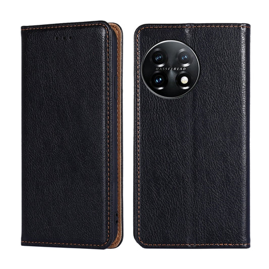 For OnePlus 11 Gloss Oil Solid Color Magnetic Leather Phone Case(Black) - OnePlus Cases by buy2fix | Online Shopping UK | buy2fix