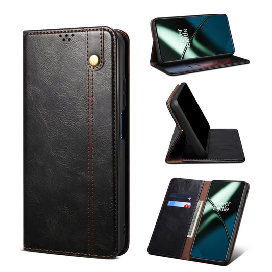 For OnePlus 11 Oil Wax Crazy Horse Texture Leather Phone Case(Black) - OnePlus Cases by buy2fix | Online Shopping UK | buy2fix