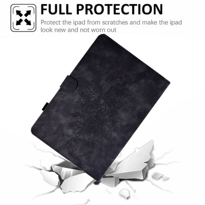 For Samsung Galaxy Tab S7 / S8 Peony Butterfly Embossed Leather Smart Tablet Case(Black) - Galaxy Tab S7 by buy2fix | Online Shopping UK | buy2fix