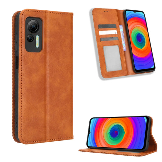 For Ulefone Note 14 Magnetic Buckle Retro Texture Leather Phone Case(Brown) - Ulefone Cases by buy2fix | Online Shopping UK | buy2fix