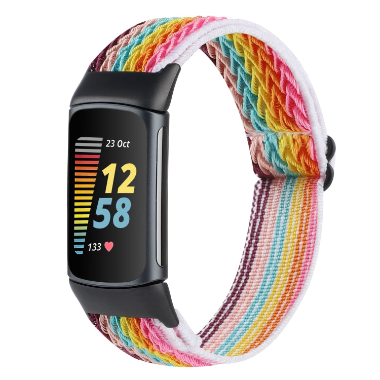 For Fitbit Charge 5 Buckle Wave Braided Nylon Watch Band(Rainbow) - Watch Bands by buy2fix | Online Shopping UK | buy2fix