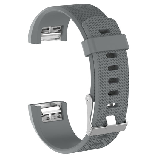 For Fitbit Charge 2 Common Texture Silicone  Watch Band with Buckle, Size:L(Grey) - Watch Bands by buy2fix | Online Shopping UK | buy2fix