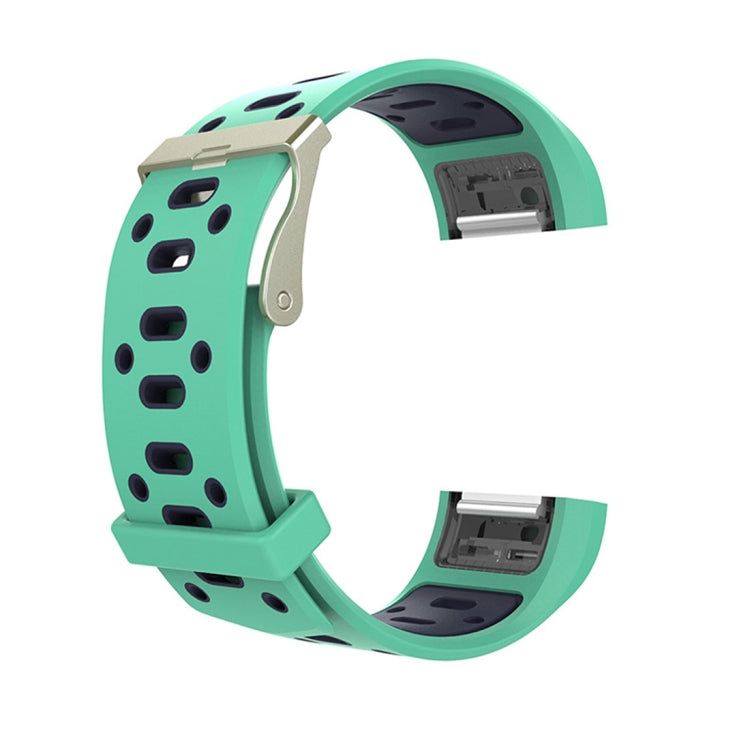 For Fitbit Charge 2 Two-tone Round Hole Silicone  Watch Band with Buckle(Green + Blue) - Watch Bands by buy2fix | Online Shopping UK | buy2fix