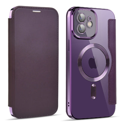 For iPhone 12 MagSafe Magnetic RFID Anti-theft Leather Phone Case(Dark Purple) - iPhone 12 / 12 Pro Cases by buy2fix | Online Shopping UK | buy2fix