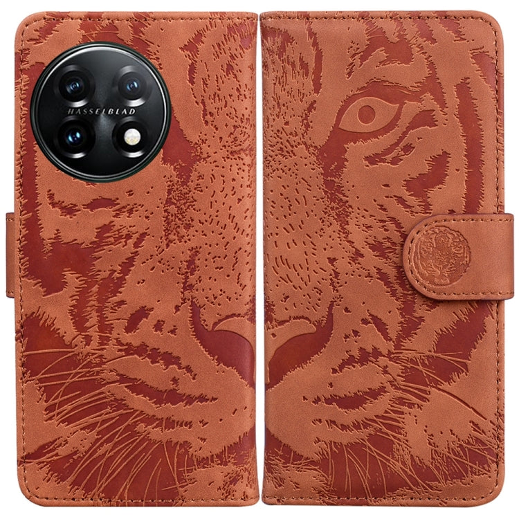 For OnePlus 11 Tiger Embossing Pattern Leather Phone Case(Brown) - OnePlus Cases by buy2fix | Online Shopping UK | buy2fix