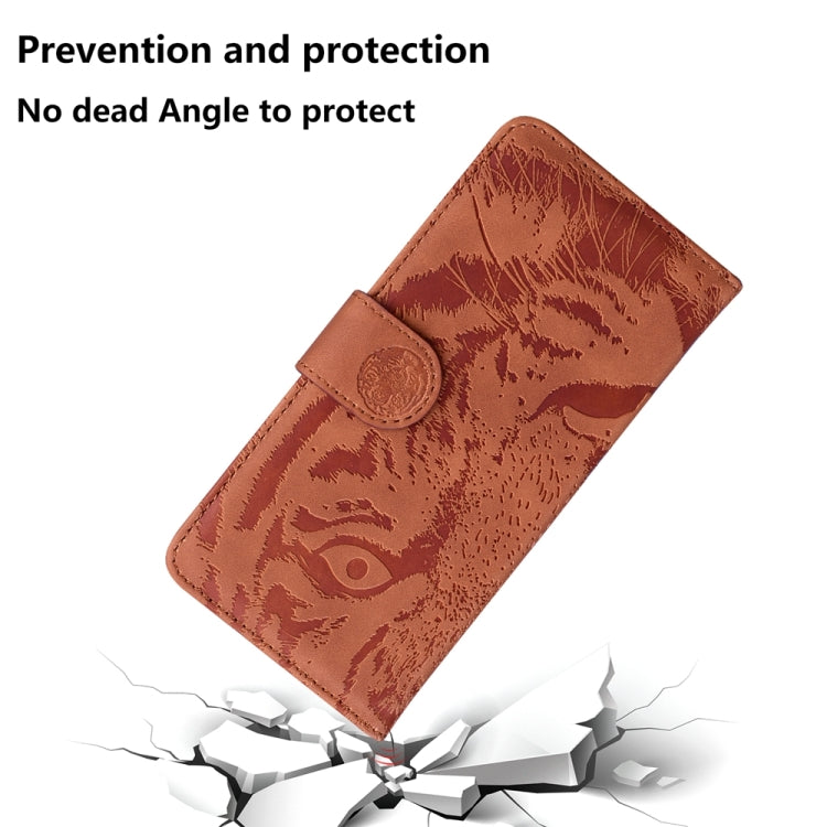 For OnePlus 11 Tiger Embossing Pattern Leather Phone Case(Brown) - OnePlus Cases by buy2fix | Online Shopping UK | buy2fix