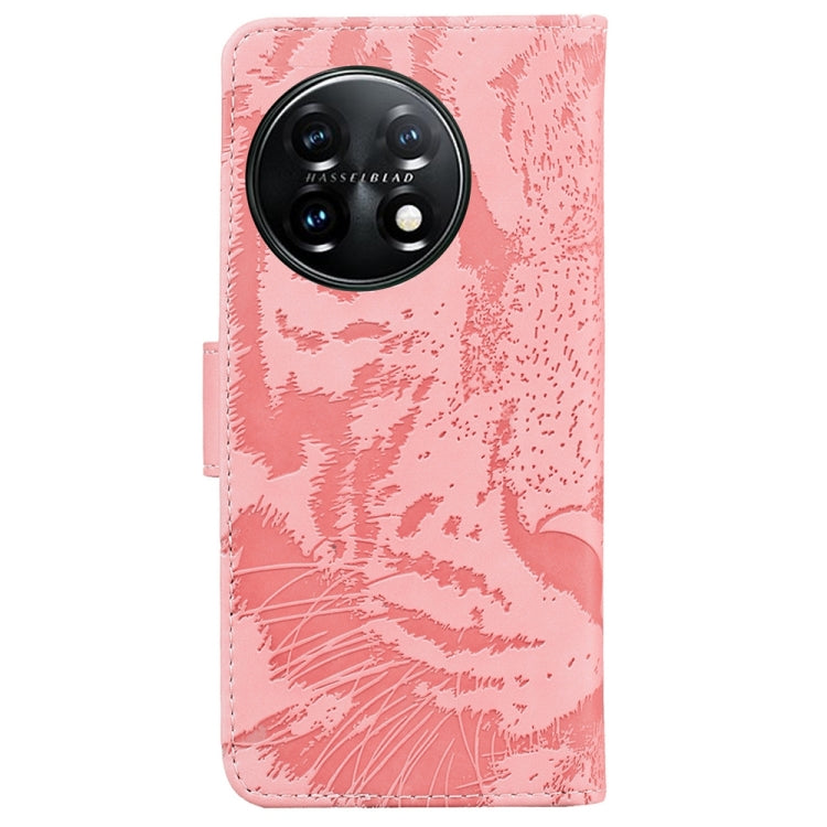 For OnePlus 11 Tiger Embossing Pattern Leather Phone Case(Pink) - OnePlus Cases by buy2fix | Online Shopping UK | buy2fix