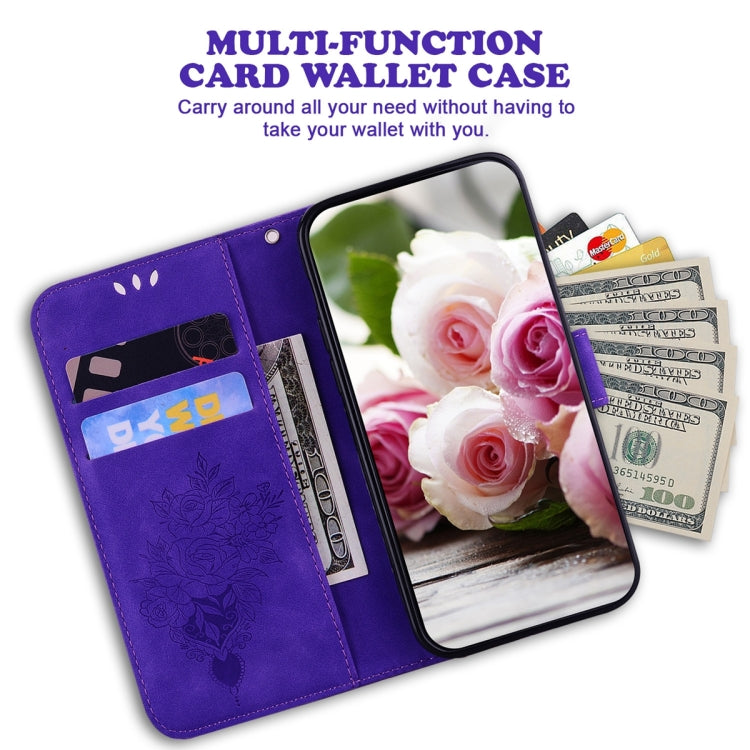 For OnePlus 11 Butterfly Rose Embossed Leather Phone Case(Purple) - OnePlus Cases by buy2fix | Online Shopping UK | buy2fix