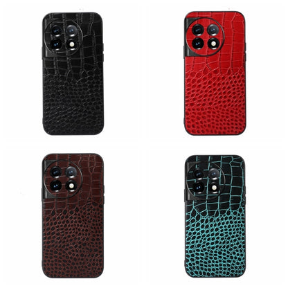 For OnePlus 11 Crocodile Texture Genuine Leather Phone Case(Coffee) - OnePlus Cases by buy2fix | Online Shopping UK | buy2fix