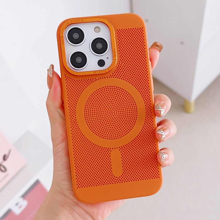 For iPhone 14 Pro Max Grid Cooling MagSafe Magnetic Phone Case(Orange Yellow) - iPhone 14 Pro Max Cases by buy2fix | Online Shopping UK | buy2fix