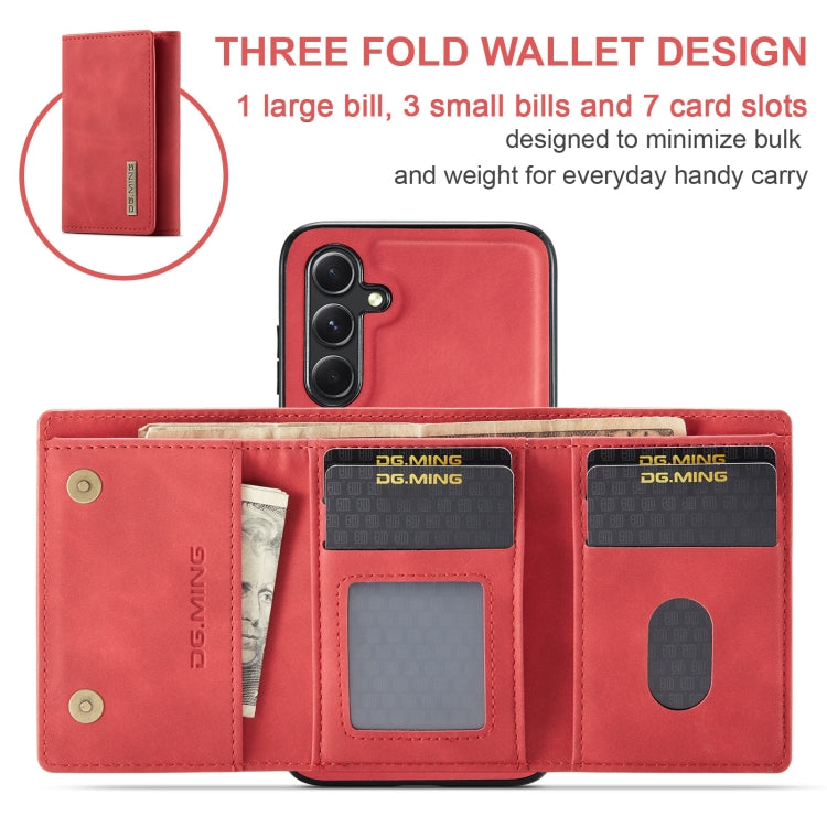 For Samsung Galaxy A55 5G DG.MING M1 Series 3-Fold Multi Card Wallet + Magnetic Phone Case(Red) - Galaxy Phone Cases by DG.MING | Online Shopping UK | buy2fix