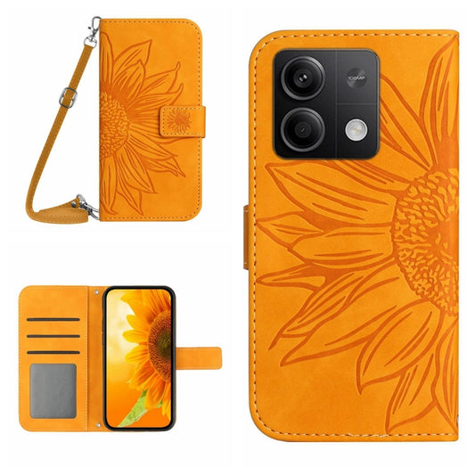 For Xiaomi Redmi Note 13 4G Global Skin Feel Sun Flower Embossed Flip Leather Phone Case with Lanyard(Yellow) - Note 13 Cases by buy2fix | Online Shopping UK | buy2fix