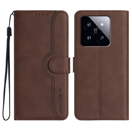 For Xiaomi 14 Pro Heart Pattern Skin Feel Leather Phone Case(Brown) - 14 Pro Cases by buy2fix | Online Shopping UK | buy2fix