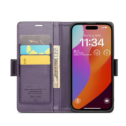 For iPhone 15 Pro Max CaseMe 023 Butterfly Buckle Litchi Texture RFID Anti-theft Leather Phone Case(Pearly Purple) - iPhone 15 Pro Max Cases by CaseMe | Online Shopping UK | buy2fix