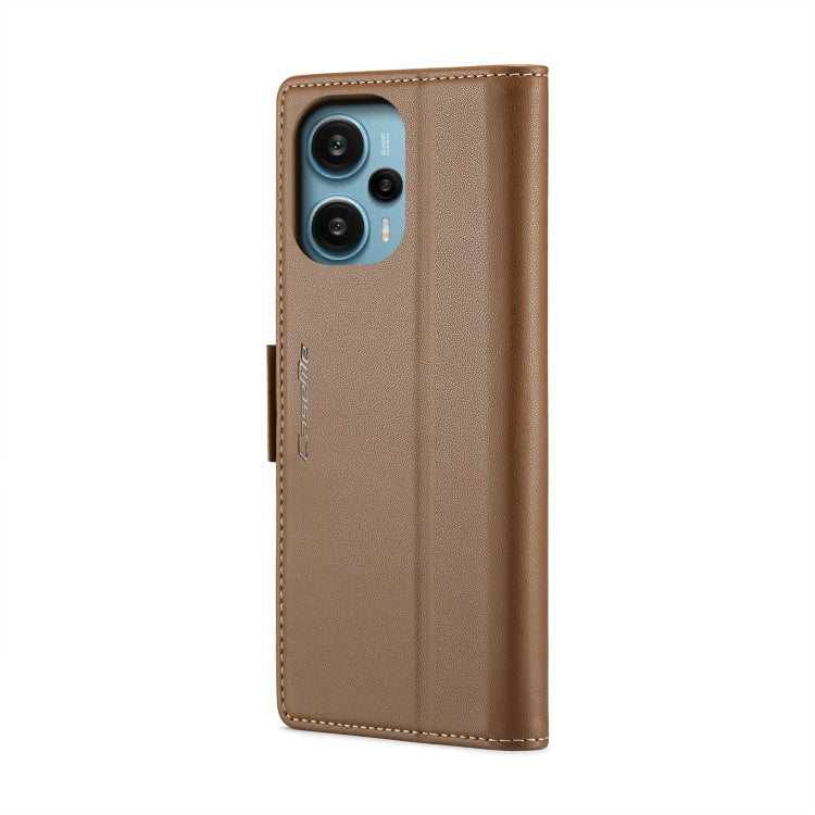 For Xiaomi Poco F5 5G/Redmi Note 12 Turbo 5G CaseMe 023 Butterfly Buckle Litchi Texture RFID Anti-theft Leather Phone Case(Brown) - Xiaomi Cases by CaseMe | Online Shopping UK | buy2fix