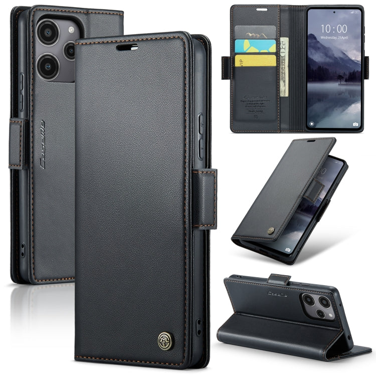 For Xiaomi Redmi 12 4G／12 5G／Note 12R／POCO M6 Pro 5G CaseMe 023 Butterfly Buckle Litchi Texture RFID Anti-theft Leather Phone Case(Black) - Xiaomi Cases by CaseMe | Online Shopping UK | buy2fix