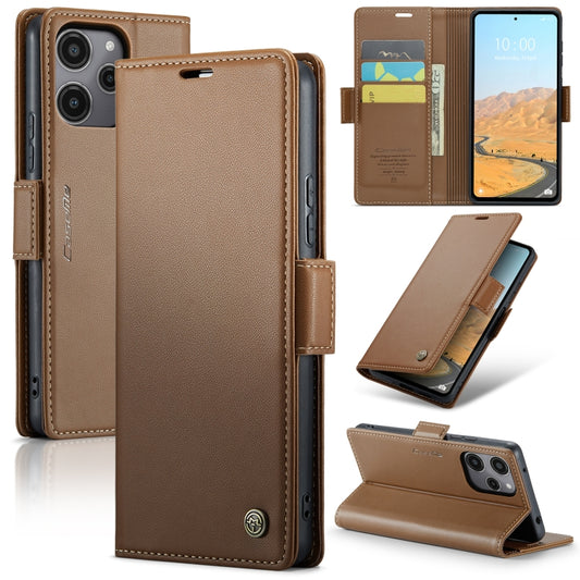 For Xiaomi Redmi 12 4G／12 5G／Note 12R／POCO M6 Pro 5G CaseMe 023 Butterfly Buckle Litchi Texture RFID Anti-theft Leather Phone Case(Brown) - Xiaomi Cases by CaseMe | Online Shopping UK | buy2fix