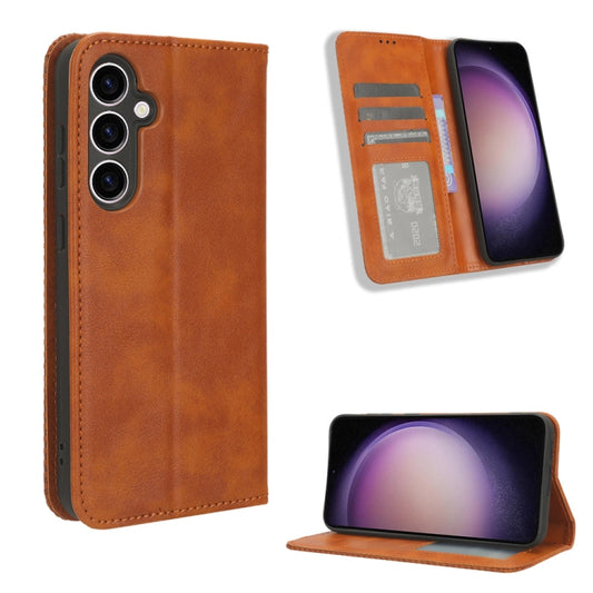 For Samsung Galaxy S23 FE 5G Magnetic Buckle Retro Texture Leather Phone Case(Brown) - Galaxy S23 FE 5G Cases by buy2fix | Online Shopping UK | buy2fix