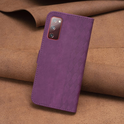 For Samsung Galaxy S20 FE Plaid Embossed Leather Phone Case(Purple) - Galaxy S20 FE Cases by buy2fix | Online Shopping UK | buy2fix