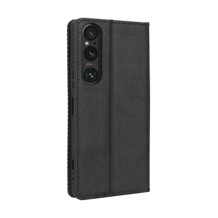 For Sony Xperia 1 V Magnetic Buckle Retro Texture Leather Phone Case(Black) - Sony Cases by buy2fix | Online Shopping UK | buy2fix