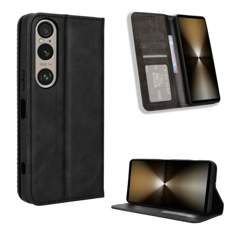 For Sony Xperia 1 VI 2024 Magnetic Buckle Retro Texture Leather Phone Case(Black) - Sony Cases by buy2fix | Online Shopping UK | buy2fix