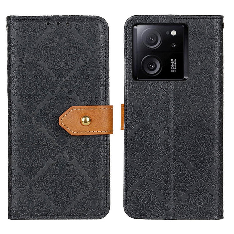 For Xiaomi 13T 5G / Redmi K60 Ultra 5G European Floral Embossed Leather Phone Case(Black) - Redmi K60 Ultra Cases by buy2fix | Online Shopping UK | buy2fix