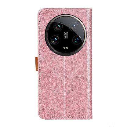 For Xiaomi 14 Ultra European Floral Embossed Leather Phone Case(Pink) - 14 Ultra Cases by buy2fix | Online Shopping UK | buy2fix