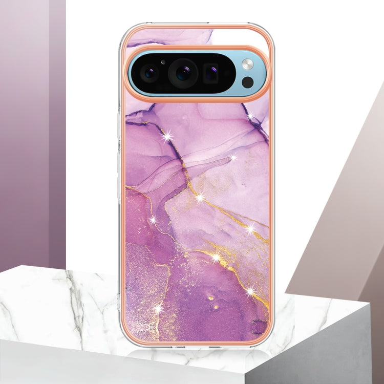 For Google Pixel 9 / 9 Pro Electroplating Marble Dual-side IMD Phone Case(Purple 001) - Google Cases by buy2fix | Online Shopping UK | buy2fix