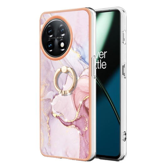 For OnePlus 11 Electroplating Marble IMD TPU Phone Case with Ring Holder(Rose Gold 005) - OnePlus Cases by buy2fix | Online Shopping UK | buy2fix