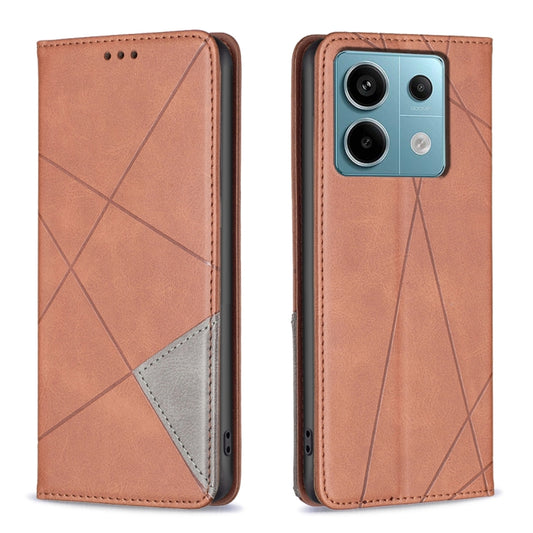 For Xiaomi Redmi Note 13 Pro 5G Rhombus Texture Magnetic Leather Phone Case(Brown) - Xiaomi Cases by buy2fix | Online Shopping UK | buy2fix