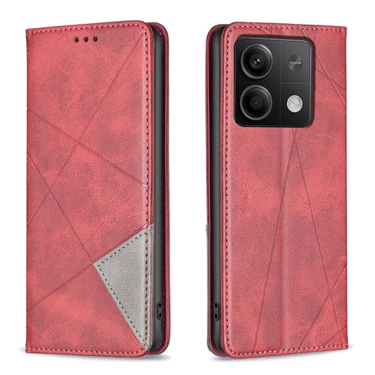 For Xiaomi Redmi Note 13 4G Global Rhombus Texture Magnetic Leather Phone Case(Red) - Note 13 Cases by buy2fix | Online Shopping UK | buy2fix