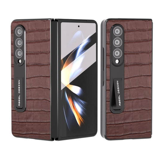 For Samsung Galaxy Z Fold3 5G Integrated Crocodile Texture Genuine Leather Phone Case(Brown) - Galaxy Phone Cases by buy2fix | Online Shopping UK | buy2fix