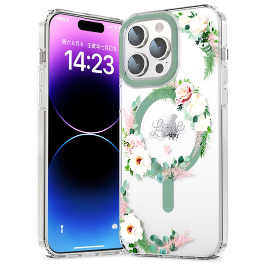 For iPhone 15 Pro Max MagSafe Magnetic TPU Phone Case(White Pink Rose) - iPhone 15 Pro Max Cases by buy2fix | Online Shopping UK | buy2fix