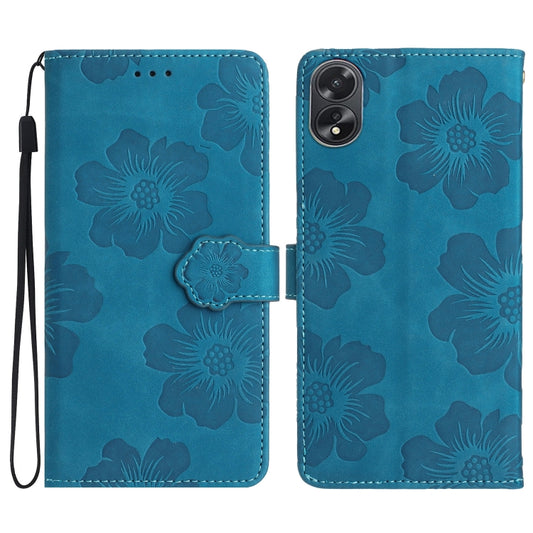 For OPPO A18 Flower Embossing Pattern Leather Phone Case(Blue) - A18 Cases by buy2fix | Online Shopping UK | buy2fix