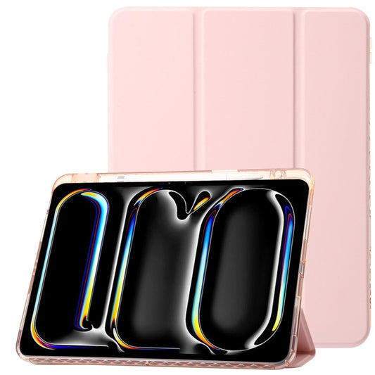 For iPad Air 11 2025 / 2024 Clear Acrylic 3-Fold Leather Tablet Case(Pink) - iPad Air 11 2025 / 2024 Cases by buy2fix | Online Shopping UK | buy2fix