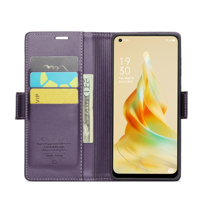 For OPPO Reno8 T 4G CaseMe 023 Butterfly Buckle Litchi Texture RFID Anti-theft Leather Phone Case(Pearly Purple) - OPPO Cases by CaseMe | Online Shopping UK | buy2fix