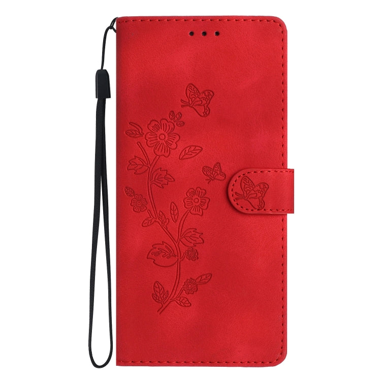 For iPhone 16 Flower Butterfly Embossing Pattern Leather Phone Case(Red) - iPhone 16 Cases by buy2fix | Online Shopping UK | buy2fix