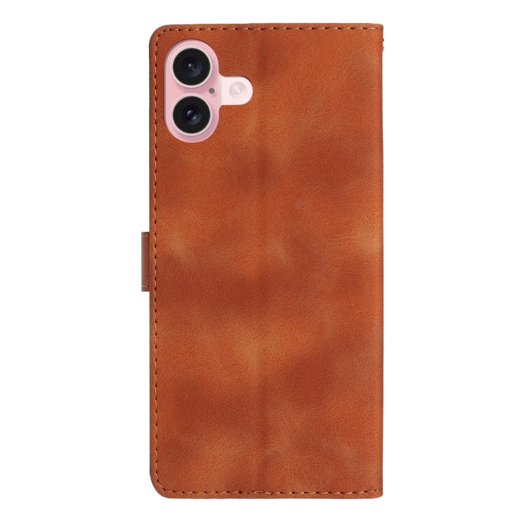 For iPhone 16 Plus Flower Butterfly Embossing Pattern Leather Phone Case(Brown) - iPhone 16 Plus Cases by buy2fix | Online Shopping UK | buy2fix